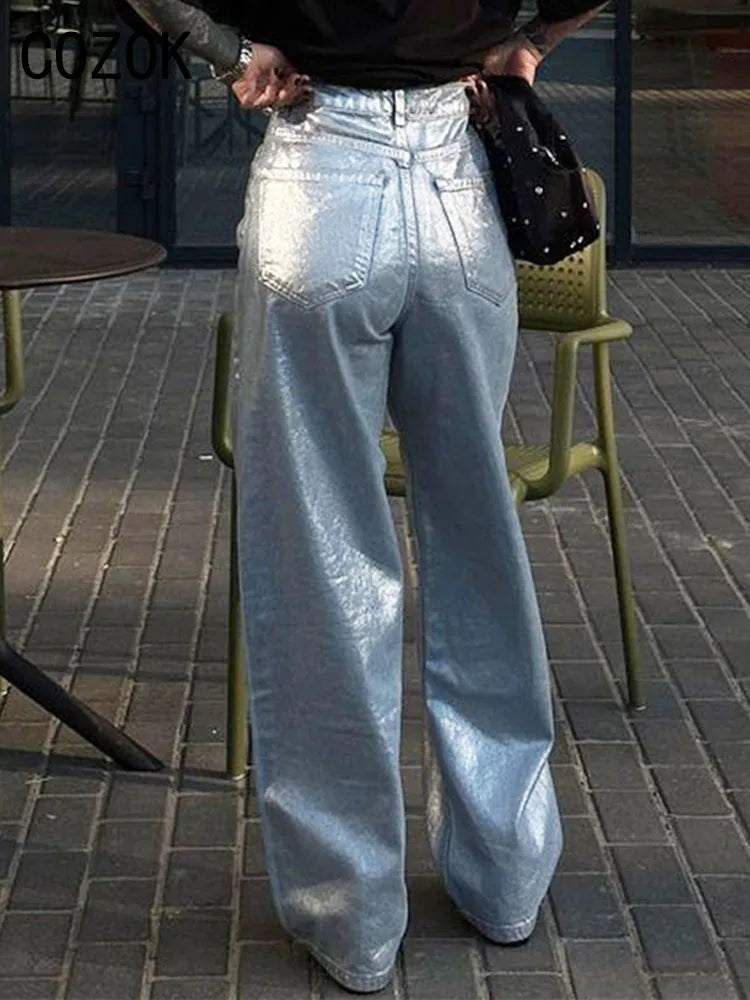 denim metalizzati gamba larga