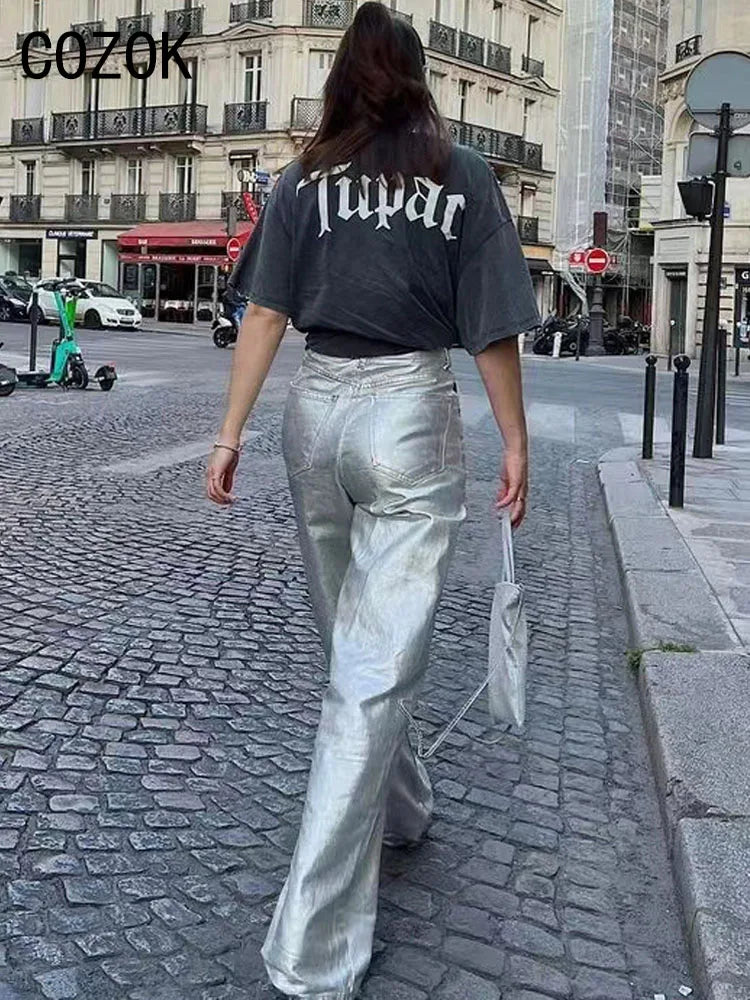 denim metalizzati gamba larga