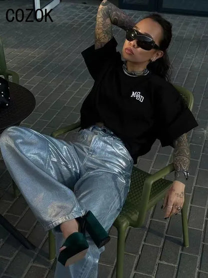 denim metalizzati gamba larga