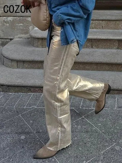 denim metalizzati gamba larga