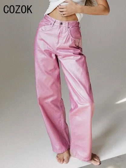 denim metalizzati gamba larga