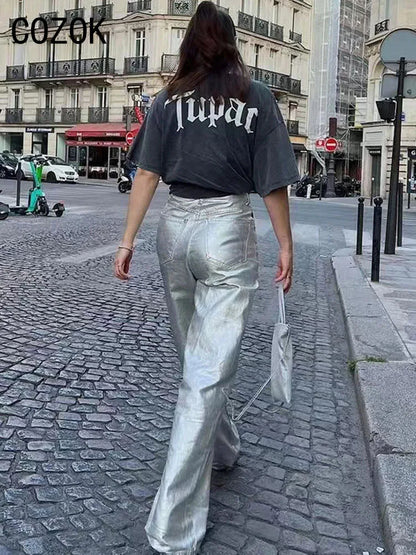 denim metalizzati gamba larga