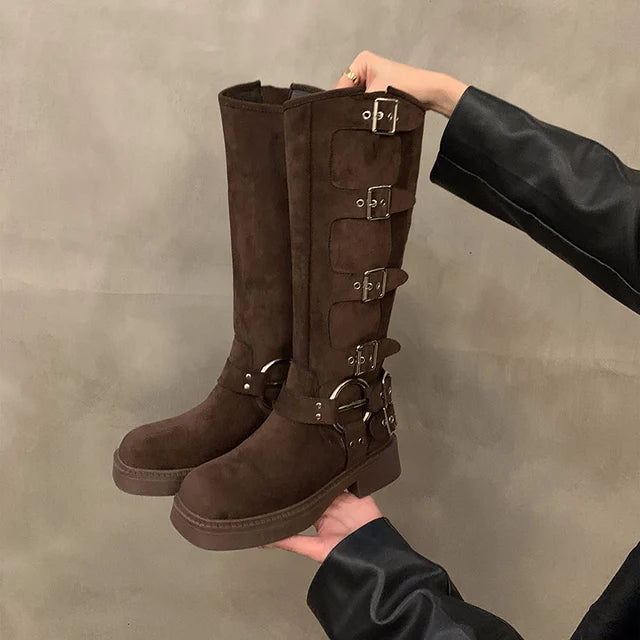 Stivali alti da motociclista in camoscio