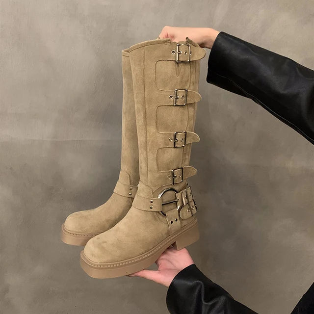 Stivali alti da motociclista in camoscio