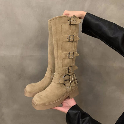 Stivali alti da motociclista in camoscio