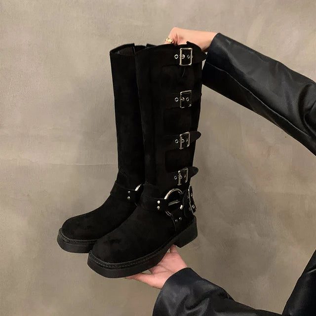 Stivali alti da motociclista in camoscio