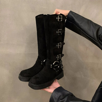 Stivali alti da motociclista in camoscio