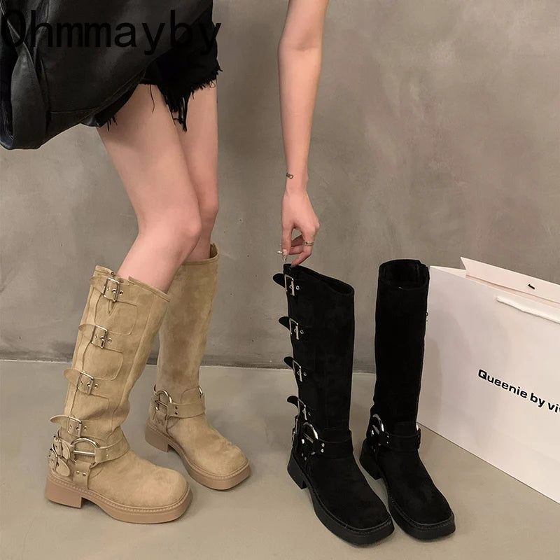 Stivali alti da motociclista in camoscio