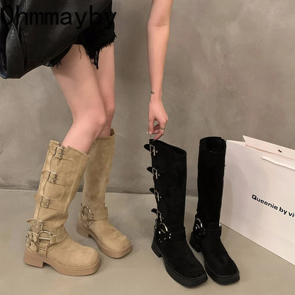 Stivali alti da motociclista in camoscio